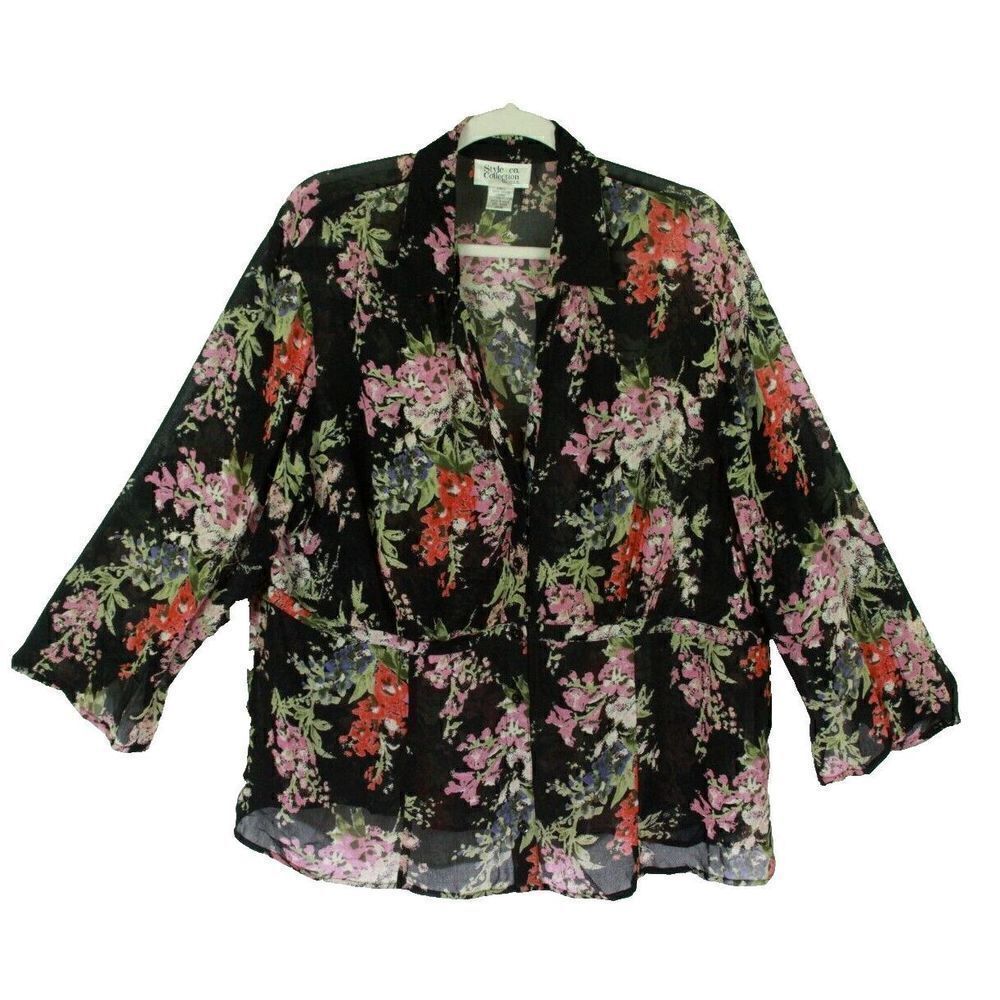 Style & Co Floral Blouse 3/4 Sleeve Peplum Romantic Womens Plus Size 16W